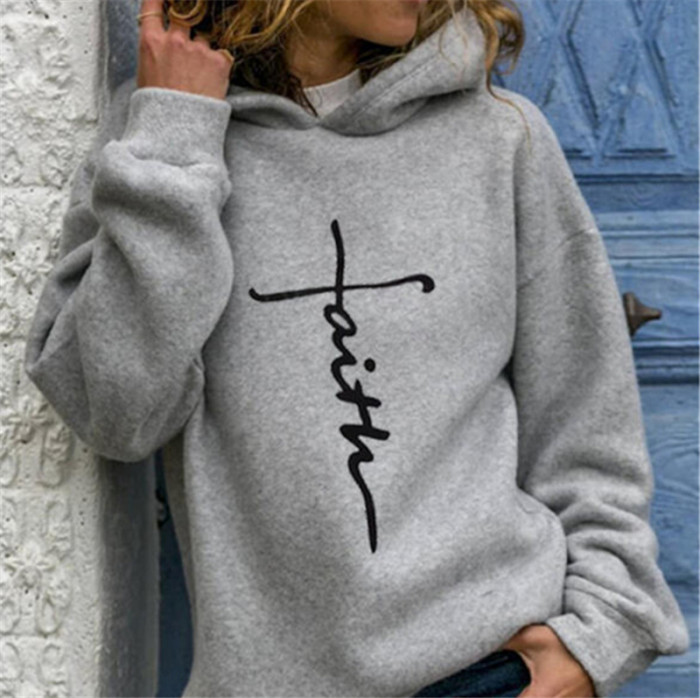 Woman Pattern Print Fleece Casual Drawstring Hoodies