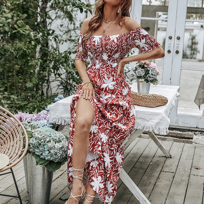 Strapless Party Fashion Sexy Print One-Shoulder Maxi Dress