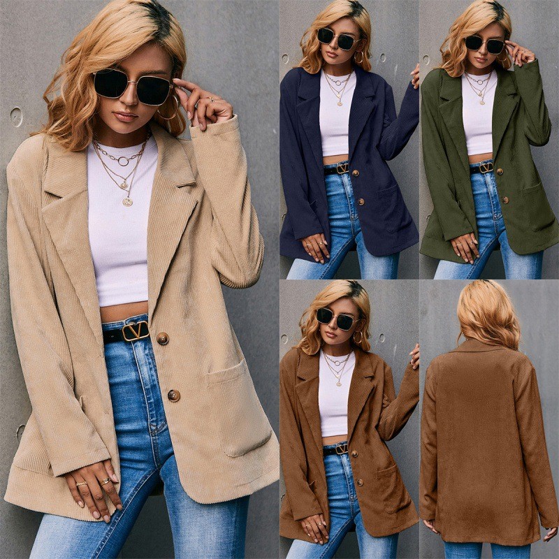 Casual corduroy single-breasted small suit temperament commuter trench Coats