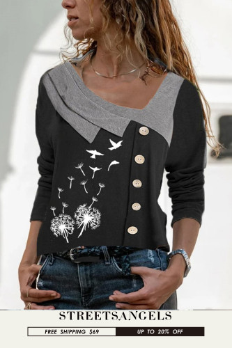 Women's Printed Irregular Neckline Casual Shirts