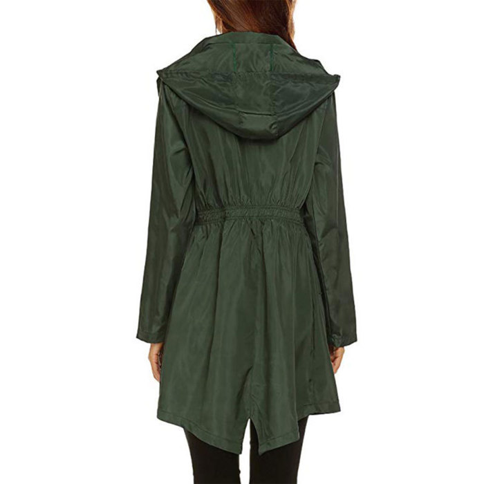 Fashion  Solid Color Long Sleeve Outdoor Waterproof Hooded Raincoat Windproof  Jackets