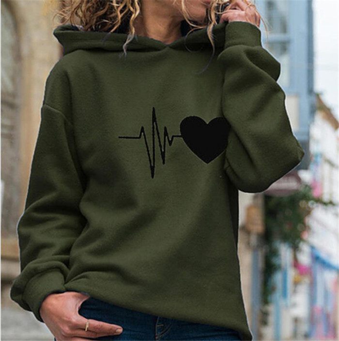 Retro Pattern Print Women Elegant Long Sleeve Hoodies