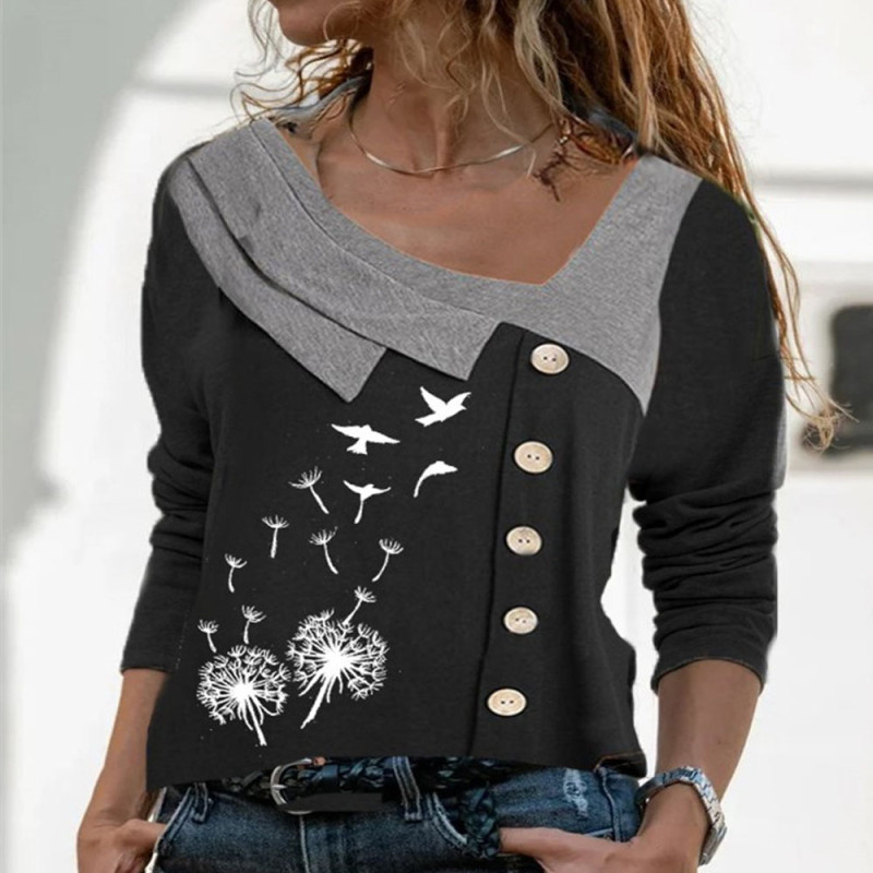 Women's Printed Irregular Neckline Casual Shirts