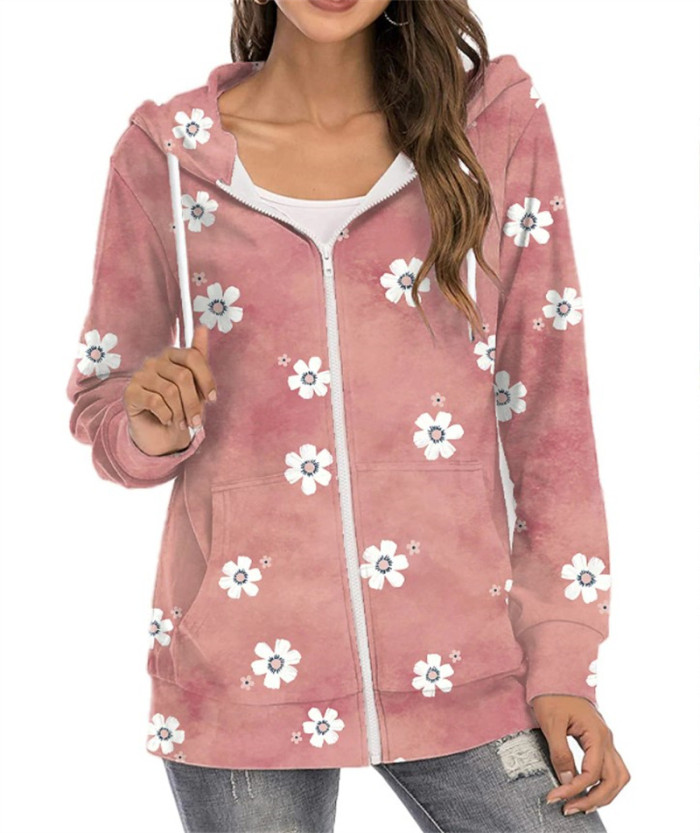 Woman Fashion Floral Print Zip-up Sweatshirt
