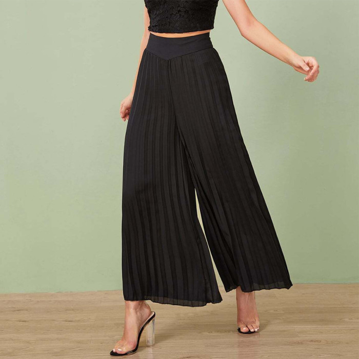 High Waist Loose Pleated Wide-Leg Pant