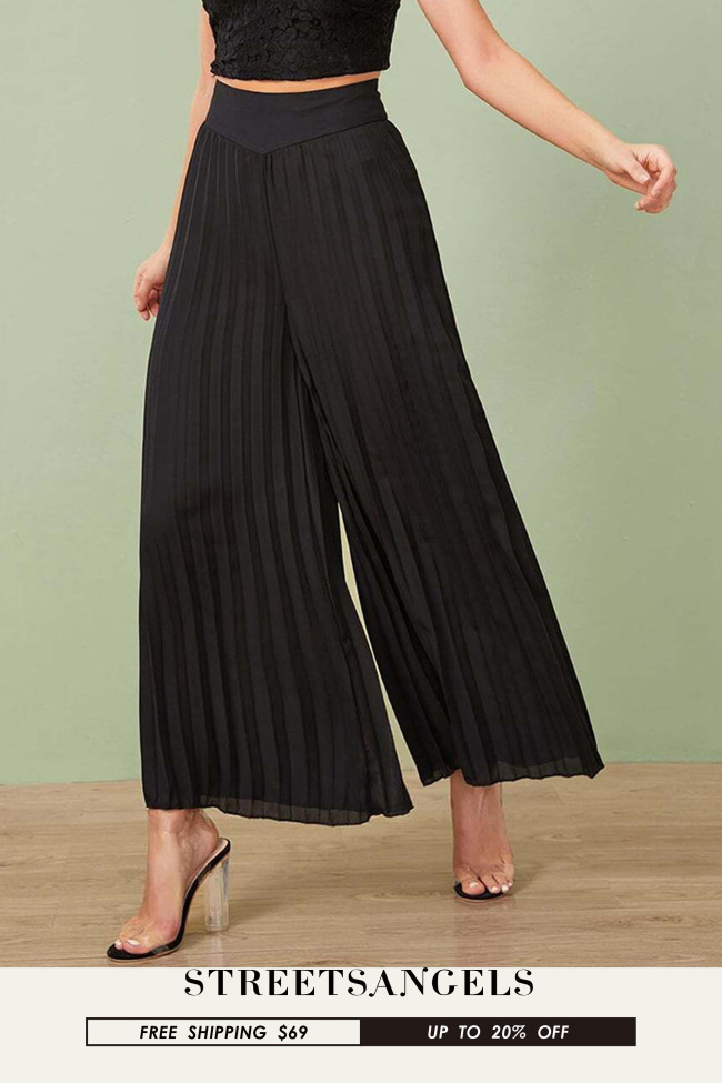 High Waist Loose Pleated Wide-Leg Pant