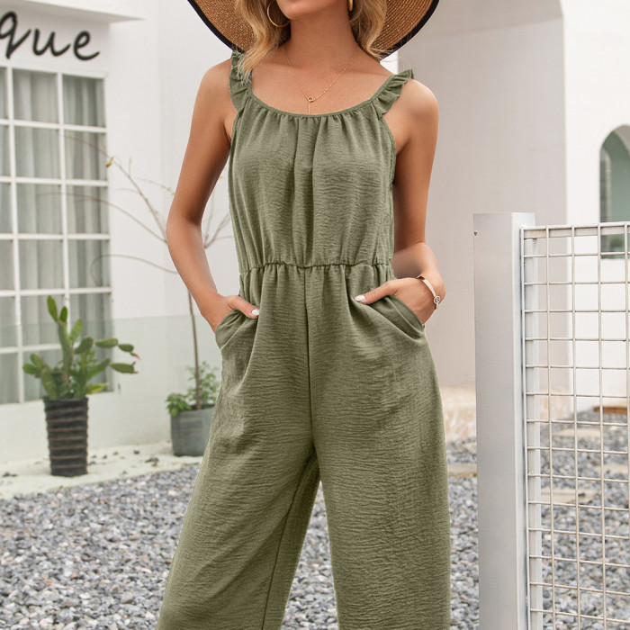 New Casual Suspenders Elastic Waist Slimming Jumpsuits