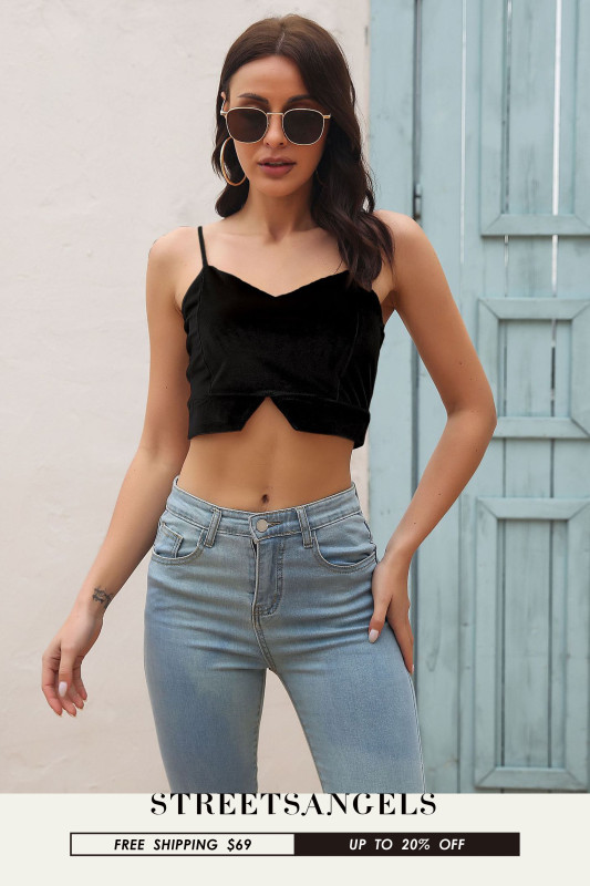 Women's Velvet V-Neck Strapless Camis Tops