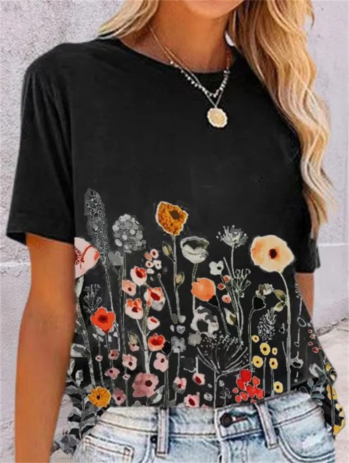 Women's Printed Round Neck Casual T-shirt