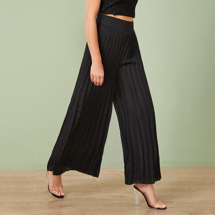 High Waist Loose Pleated Wide-Leg Pant