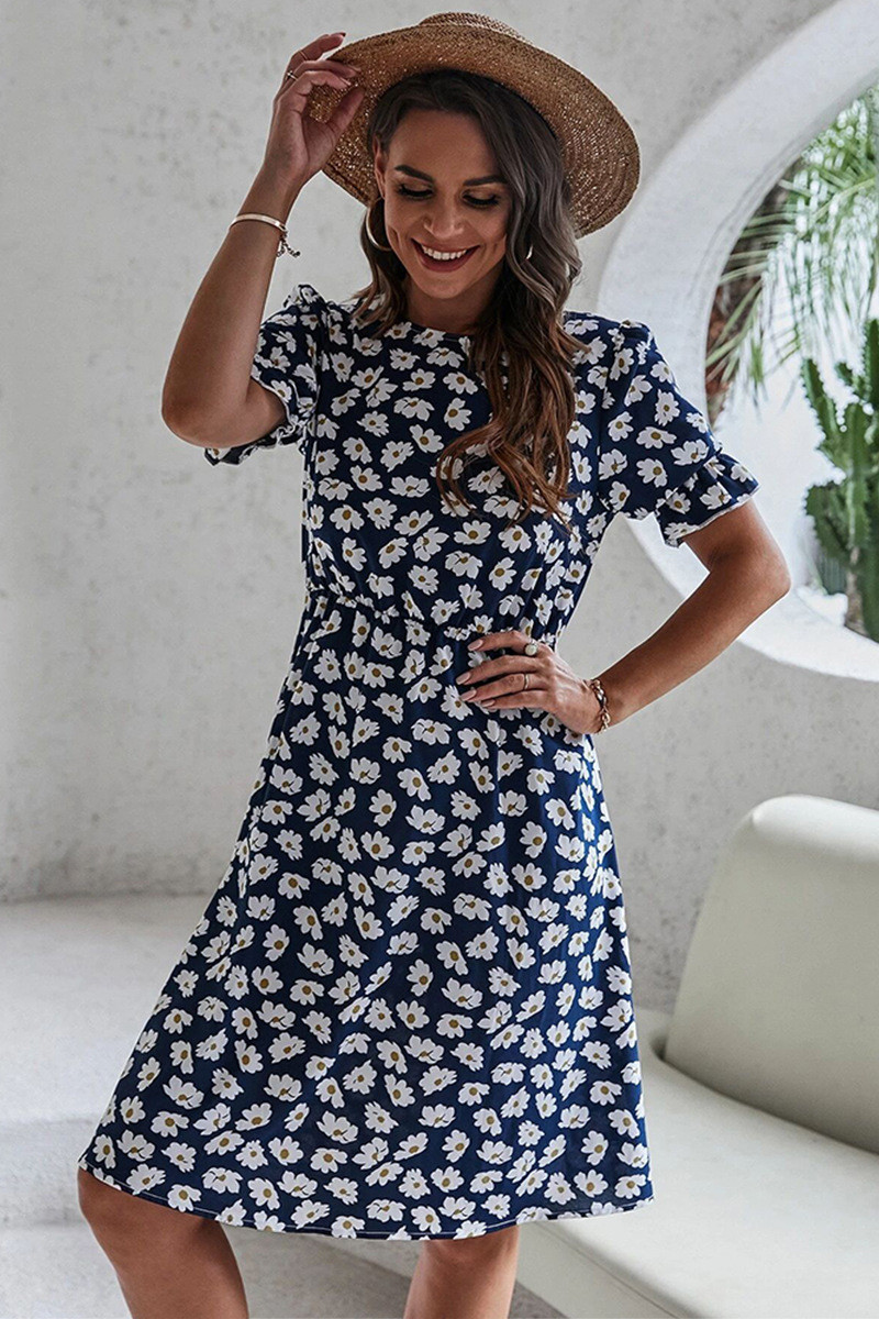 Heloise Midi Dress in Blue Print
