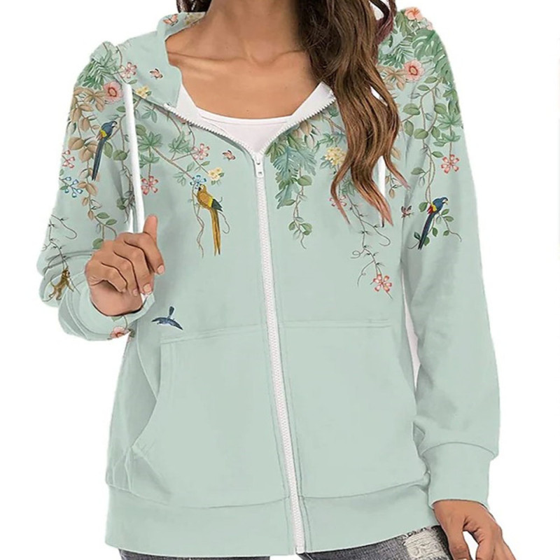 Women's Printed Zipper Casual Hoodie