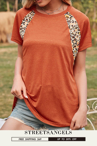 Leopard Print Stitching Round Neck T-shirt