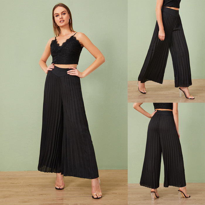 High Waist Loose Pleated Wide-Leg Pant