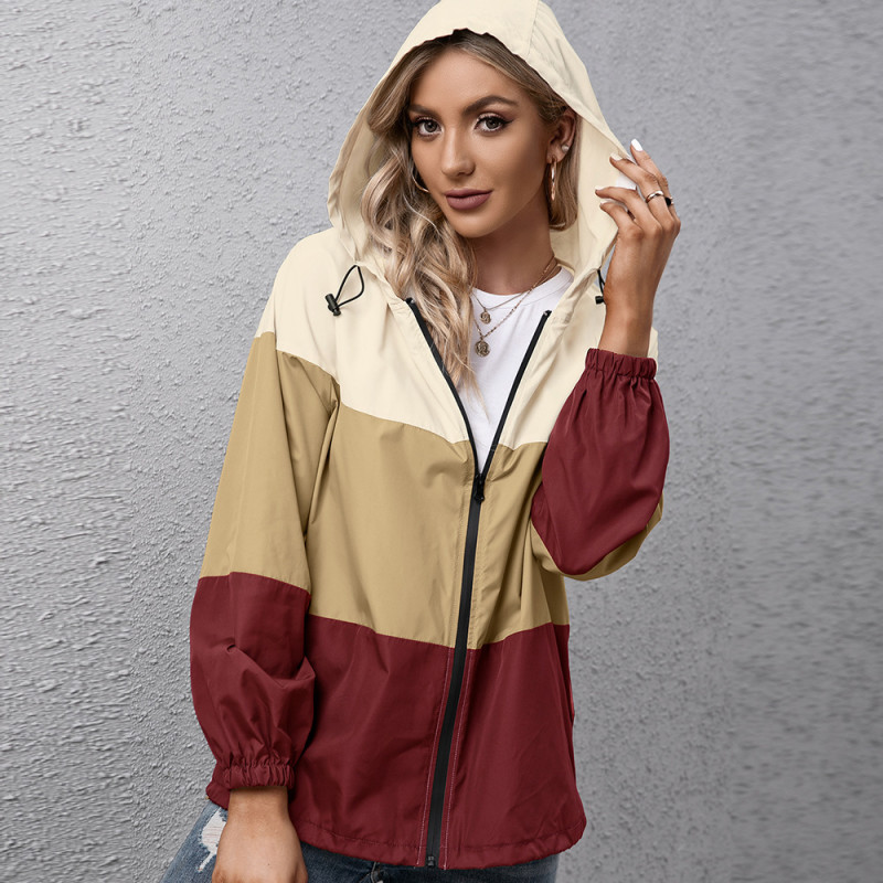 Hooded color-blocking waterproof clothing raincoat Jacket