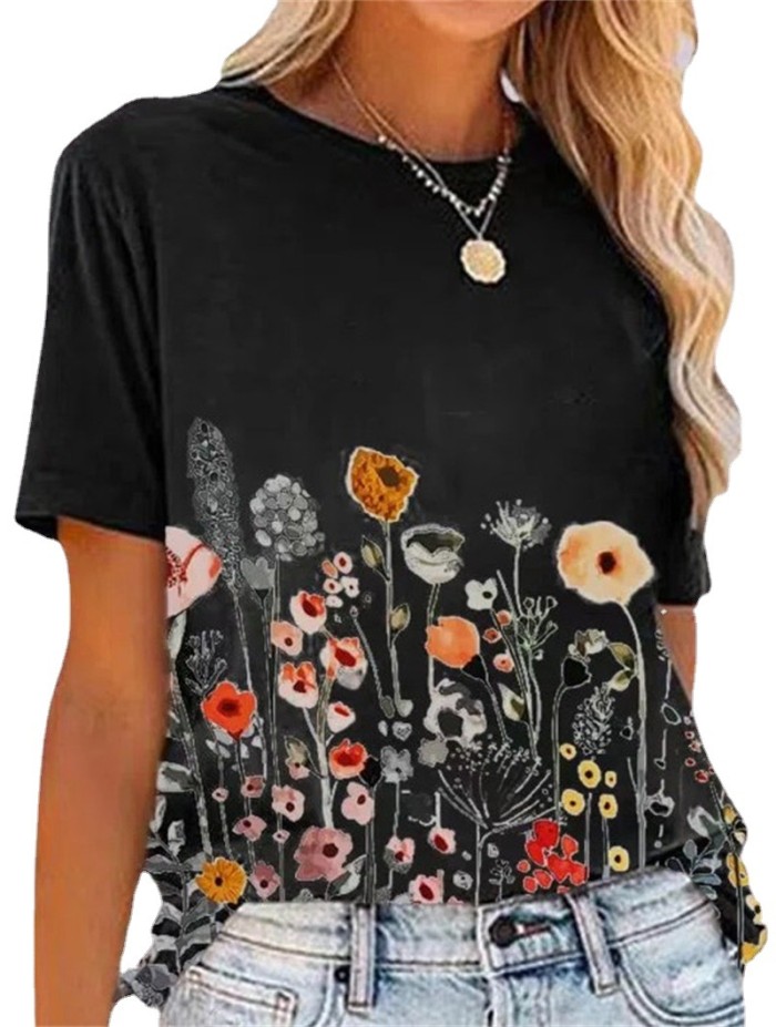 Women's Printed Round Neck Casual T-shirt
