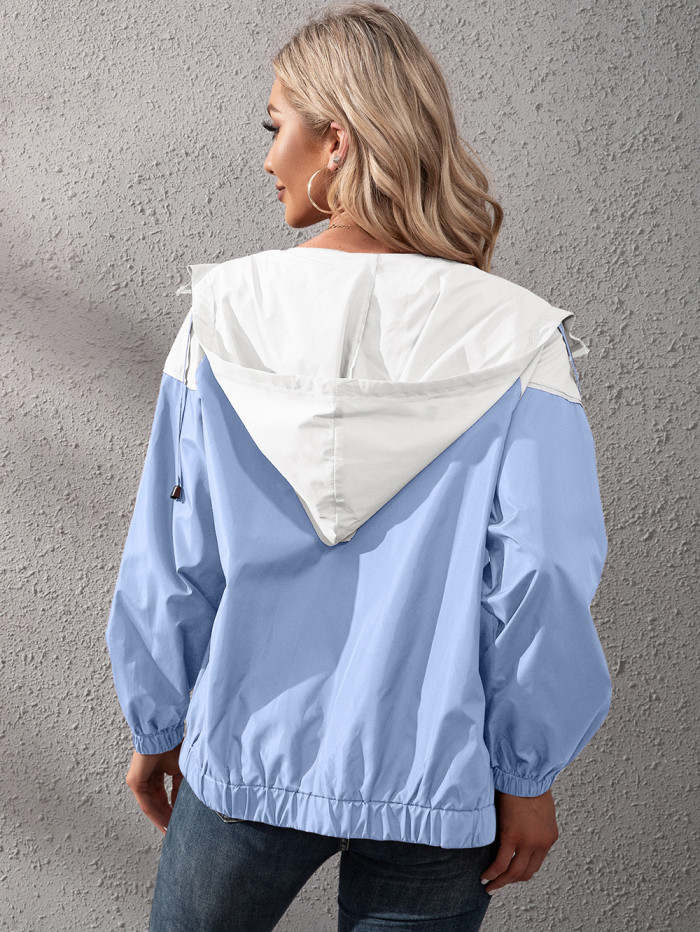 Windproof Women's Color-blocking Lightweight Zipper Outdoor Hooded Jackets