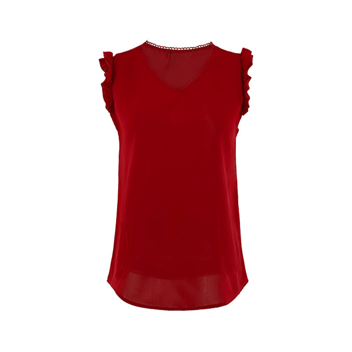 Women's Street Sleeveless Ruffle Top Women's Casual V-Neck T-Shirt