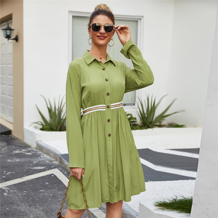 New Solid Long Sleeve Women Loose Casual  Midi Dresses
