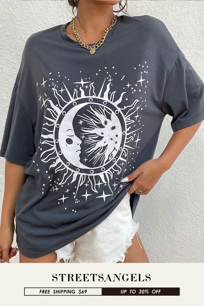 Women's O Neck Harajuku Vintage Graphic Print Loose Fashion T-Shirt