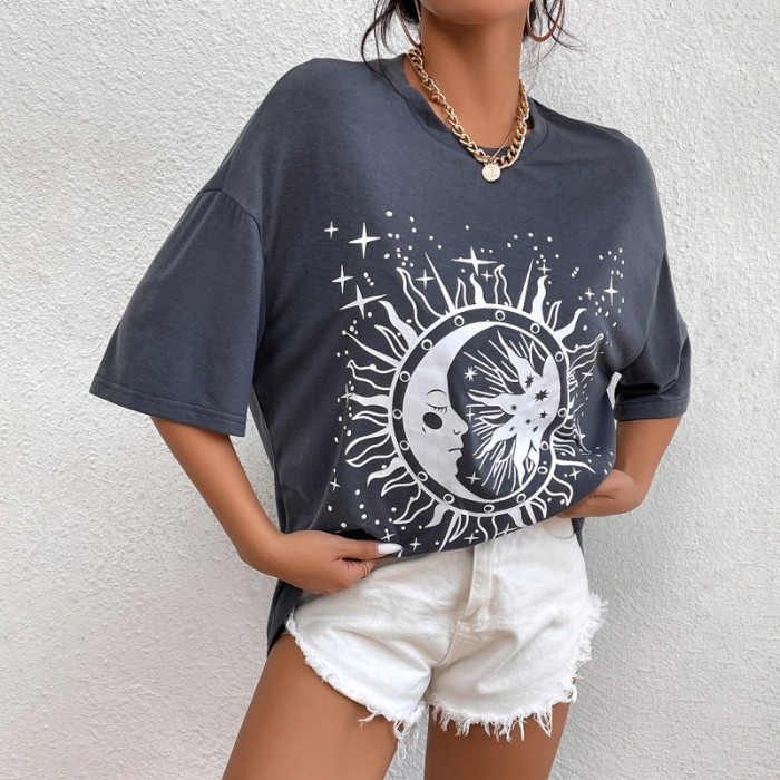Women's O Neck Harajuku Vintage Graphic Print Loose Fashion T-Shirt