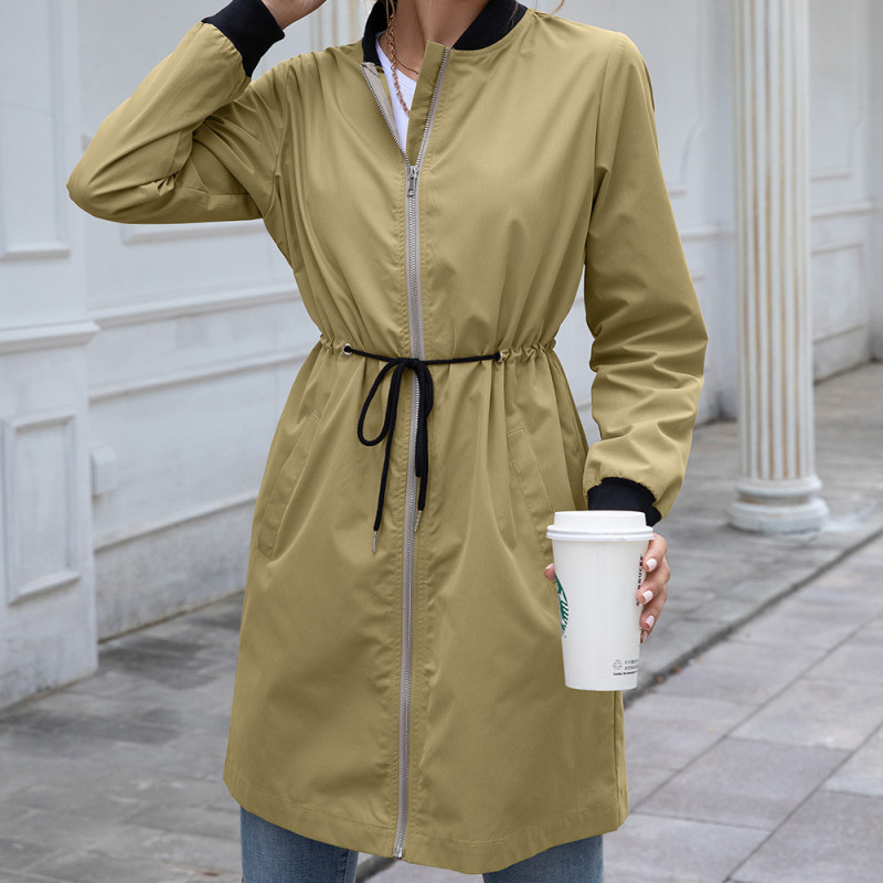 Women Outdoor Long Sleeve Stand Collar Cardigan Waterproof Mid-length Jackets