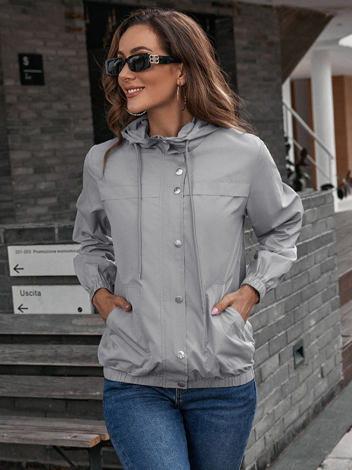 Waterproof Women Jacket Long Sleeve Hooded Outdoor Casual Windbreaker Zipper Jackets
