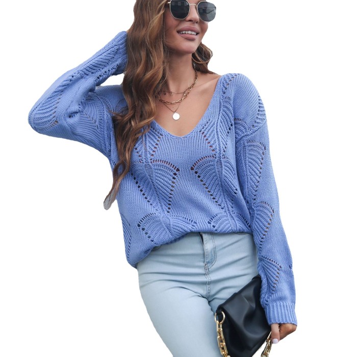 Women Sexy Hollow out V-neck Knitted Sweater