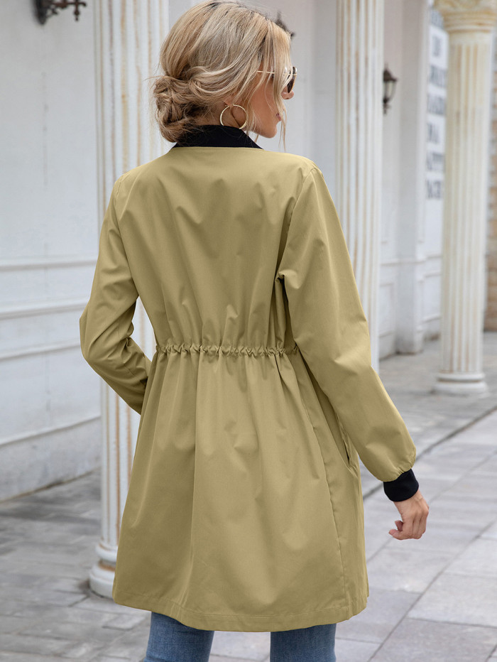 Women Outdoor Long Sleeve Stand Collar Cardigan Waterproof Mid-length Jackets