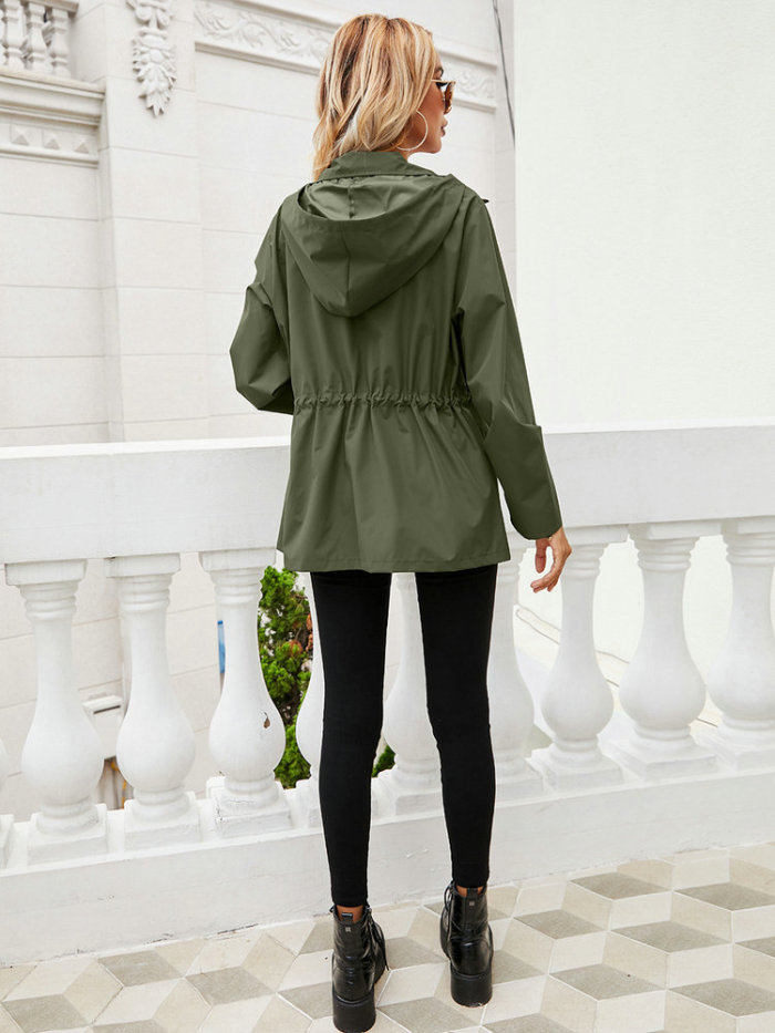 Women's Long-sleeved Waterproof Windproof Fabric Pure Color Zipper Casual Jackets