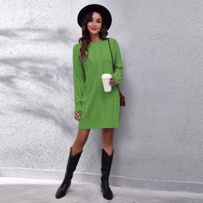 Linen Dropped Shoulder Long Sleeves Loose Sweater Dresses