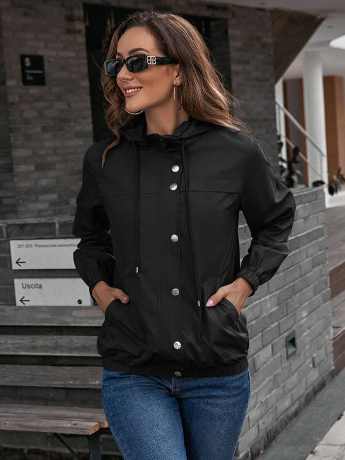 Waterproof Women Jacket Long Sleeve Hooded Outdoor Casual Windbreaker Zipper Jackets