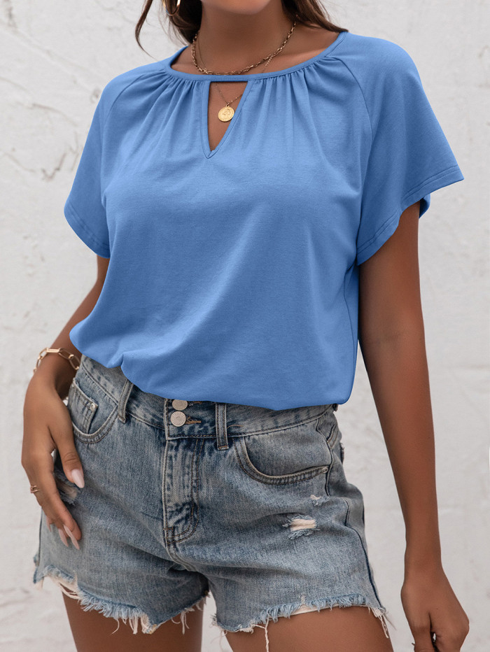 O Neck Short SleeveT-Shirt For Women Solid Color Casual Elegant T-Shirts