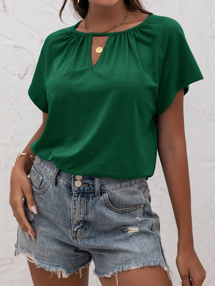 O Neck Short SleeveT-Shirt For Women Solid Color Casual Elegant T-Shirts