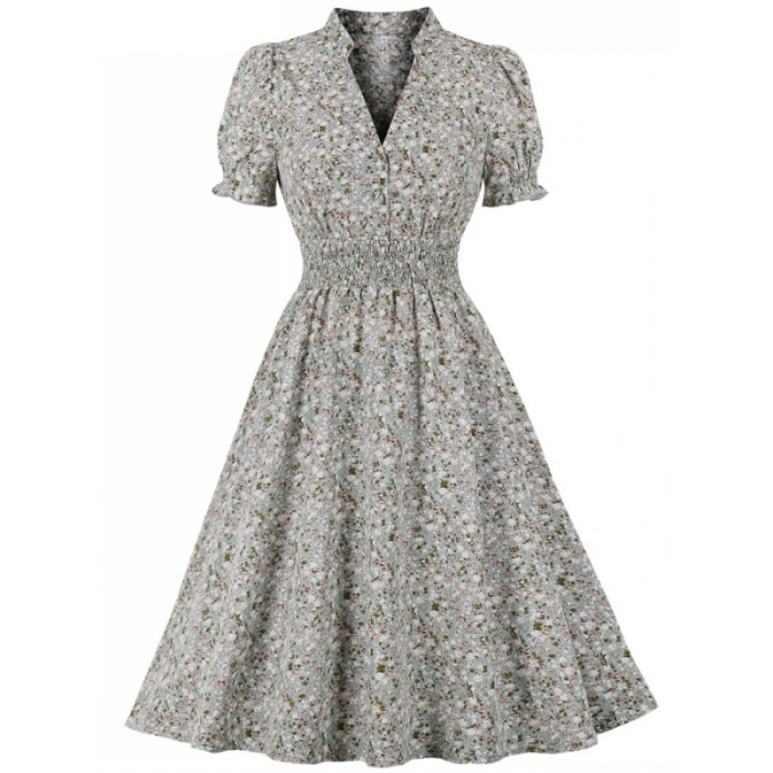 Fashion Casual Elegant Print V-Shaped Beach A-Line  Vintage Dress
