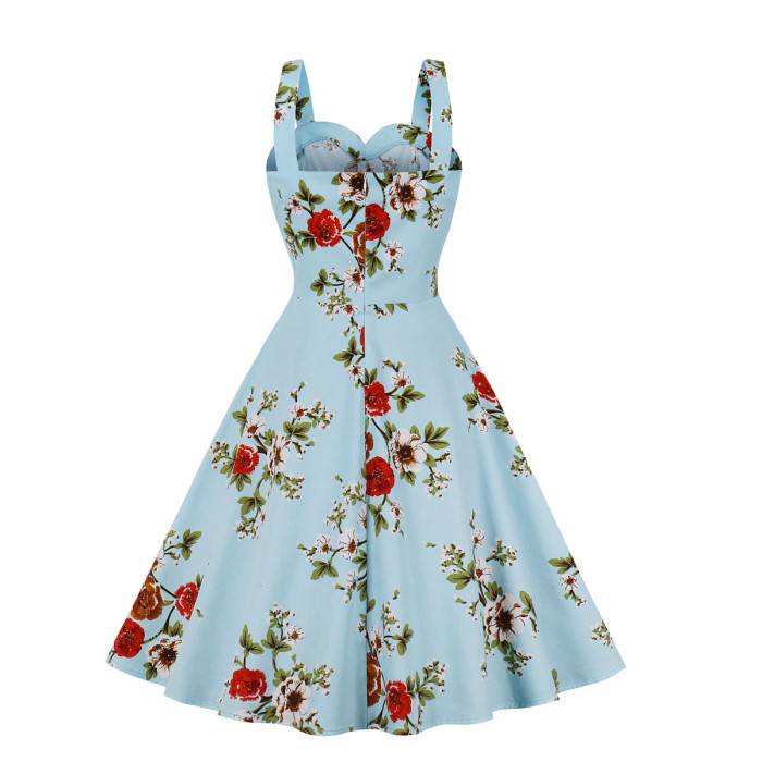 Temperament Floral Sling Sweetheart Elegant Party Flare  Vintage Dress