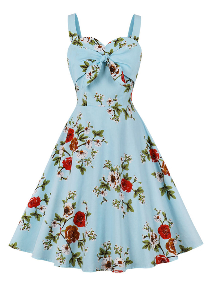 Temperament Floral Sling Sweetheart Elegant Party Flare  Vintage Dress