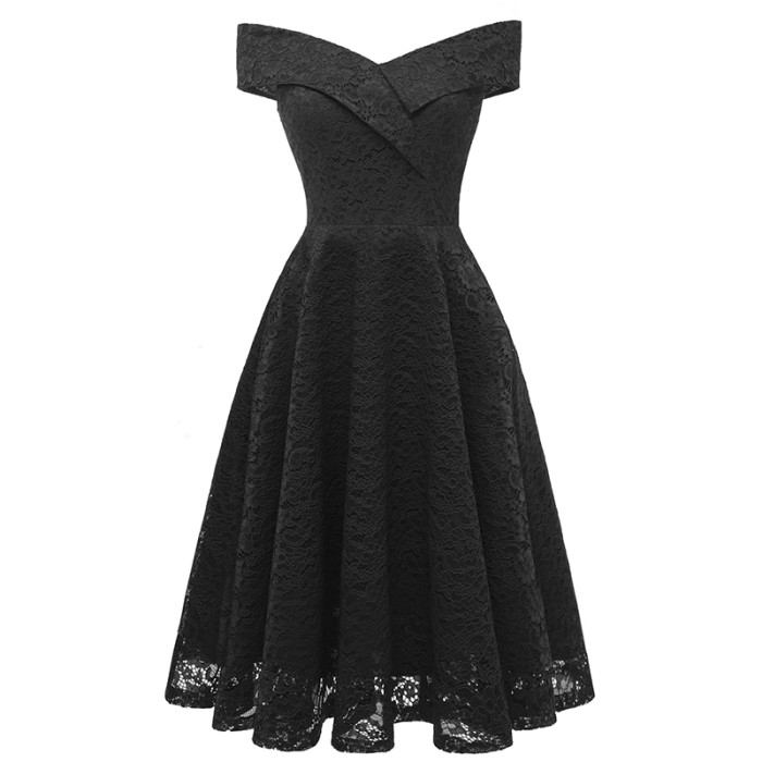 Lace Party Slant Collar Sleeveless Deep V Neck Sexy Elegant Vintage Dress