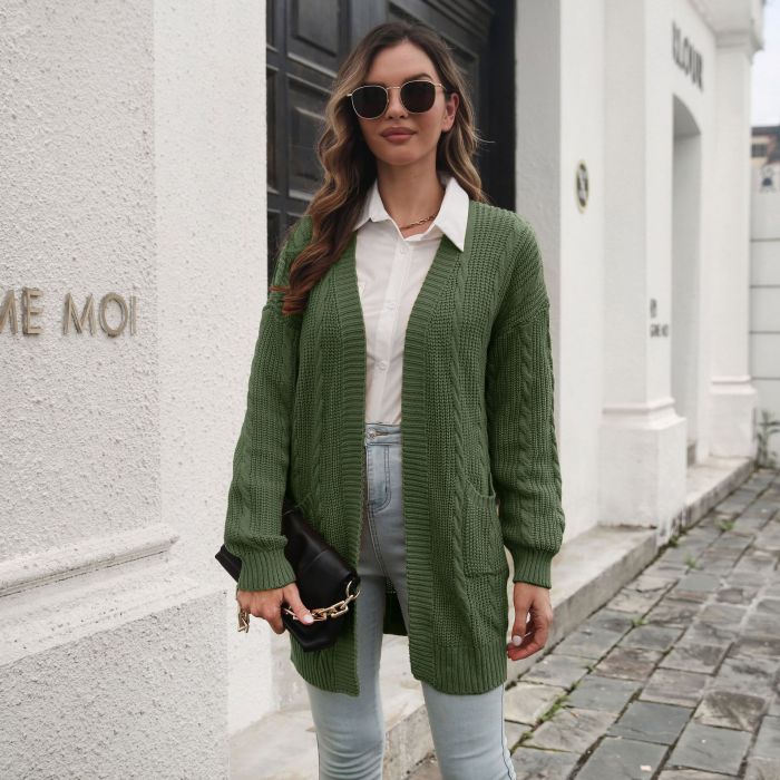 Casual Fashion Loose Solid Color Pocket Sweaters  Cardigans