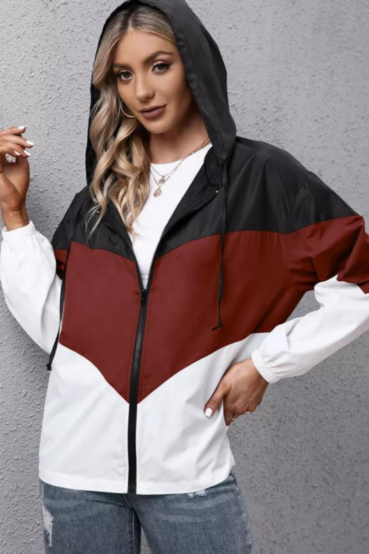 Waterproof Women Long Sleeve Hooded Putdoor Casual Zipper Jackets