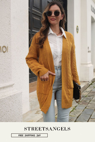 Casual Fashion Loose Solid Color Pocket Sweaters  Cardigans