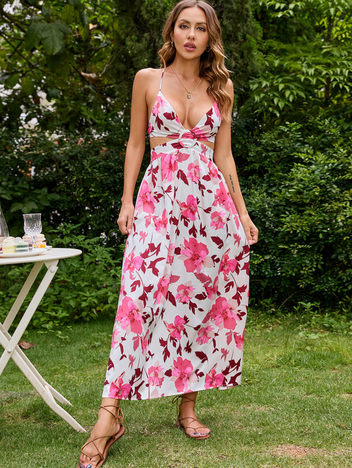Sling Floral Sleeveless Open Back Print Vacation Dresses