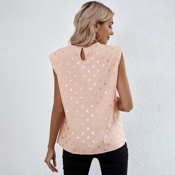 Women's Elegant Casual Polka Dot Ruffle Sleeveless O Neck Loose T-Shirt