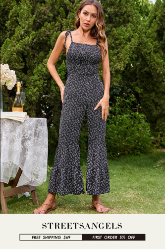 Casual Lazy Wide Leg Floral Waist Straight Jumpsuits