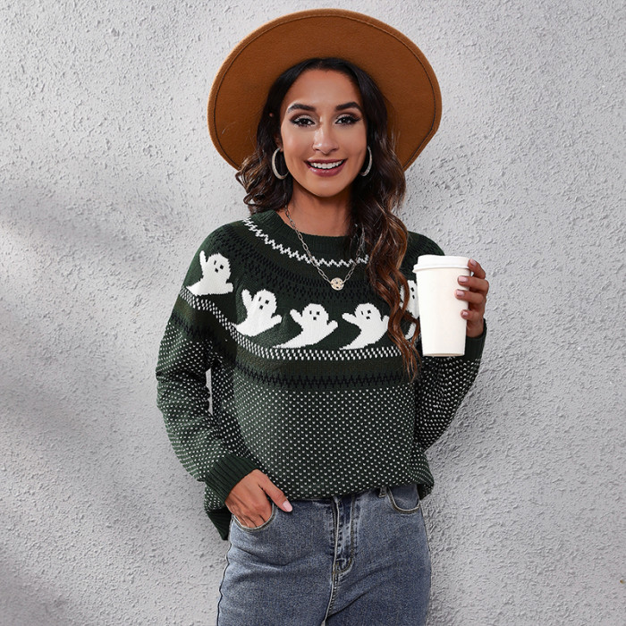 Women's Loose Fashion Skull Jacquard Retro Polka Dot Sweaters