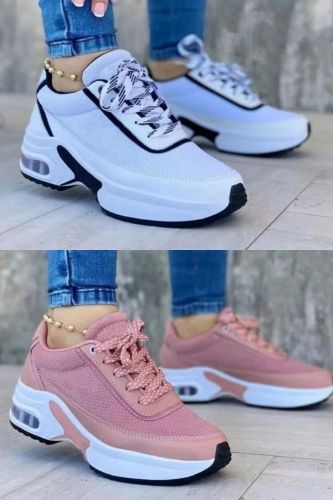 Women Fashion Lace-up Breathable Mesh Sneakers