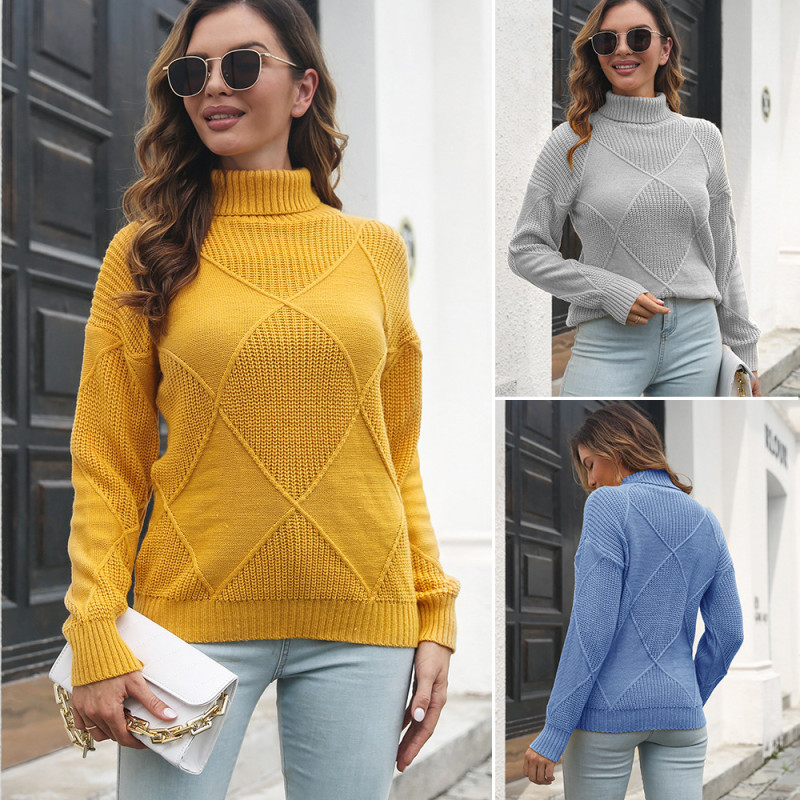 Turtleneck Elegant Solid Color Cashmere Warm Loose Fashion Women's Sweater