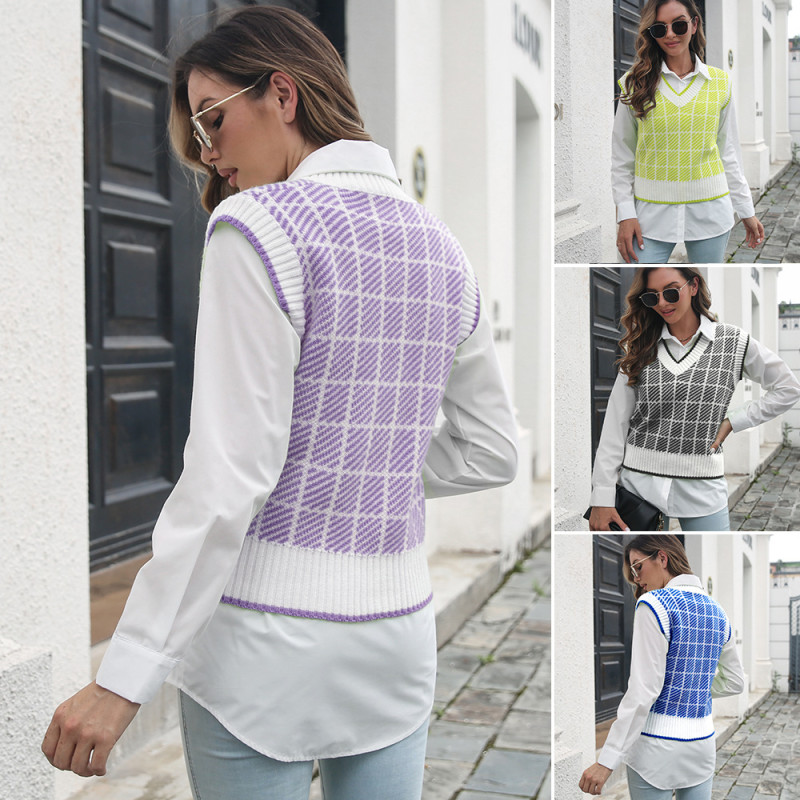 Retro Fashion Diagonal Stripe V-Neck Loose Versatile Sweater Vests