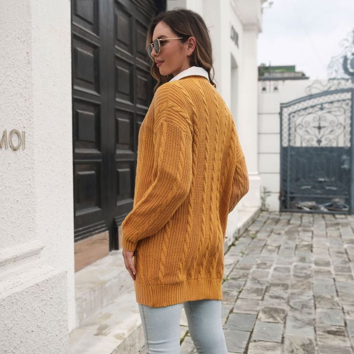 Casual Fashion Loose Solid Color Pocket Sweaters  Cardigans