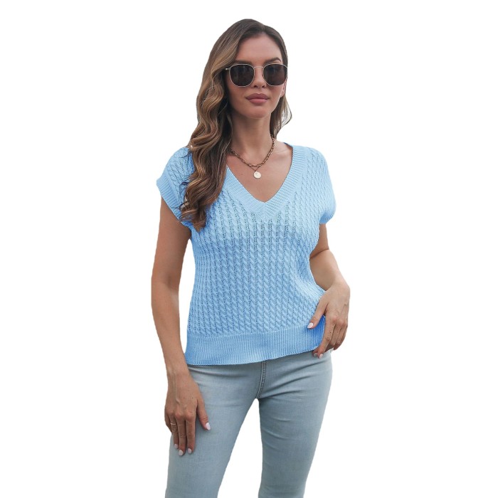 Solid Casual Twist V-neck Sweater Vests for Women